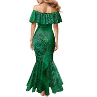 New Zealand Matariki Mermaid Dress Maori Manaia Galaxy Silver Fern Green Color