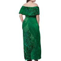 New Zealand Matariki Off Shoulder Maxi Dress Maori Manaia Galaxy Silver Fern Green Color