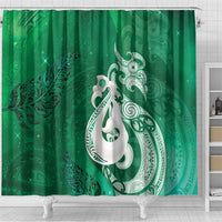 New Zealand Matariki Shower Curtain Maori Manaia Galaxy Silver Fern Green Color