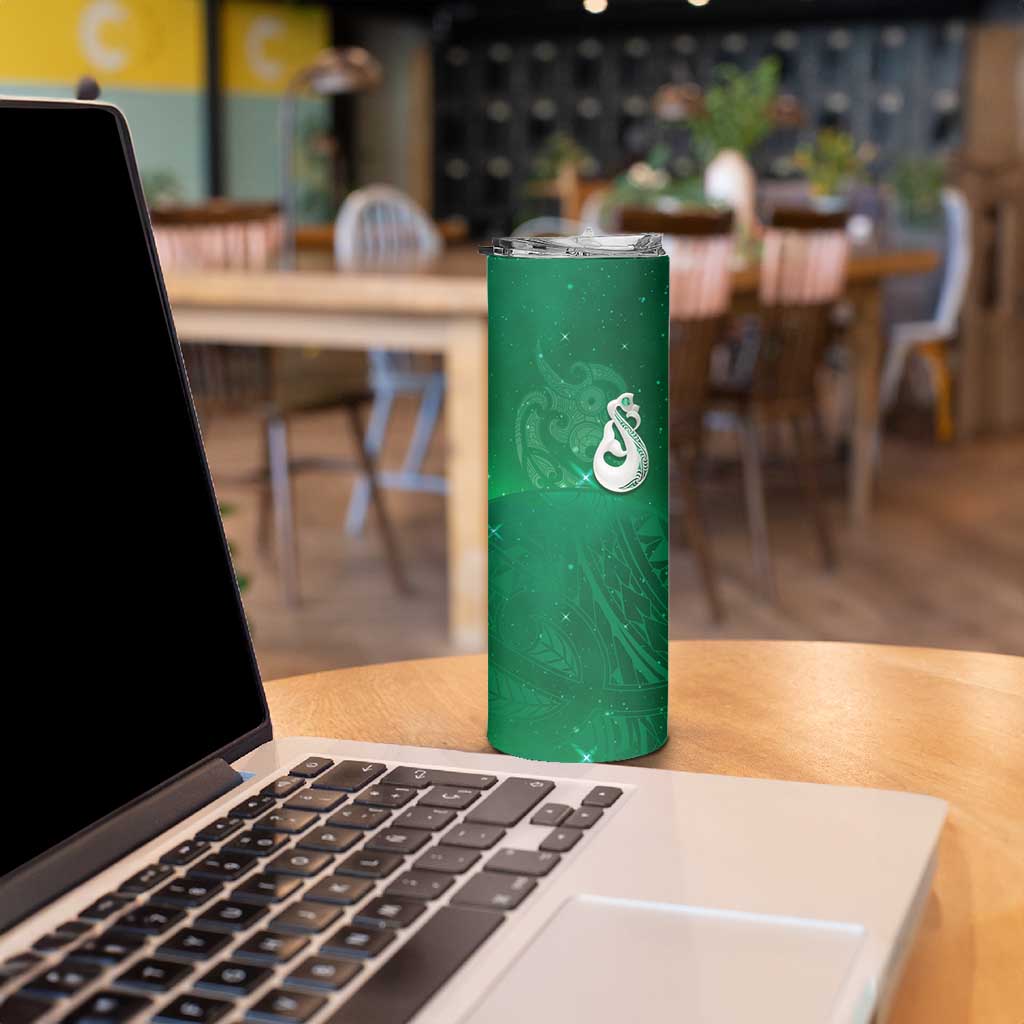 New Zealand Matariki Skinny Tumbler Maori Manaia Galaxy Silver Fern Green Color