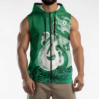 New Zealand Matariki Sleeveless Zip Hoodie Maori Manaia Galaxy Silver Fern Green Color