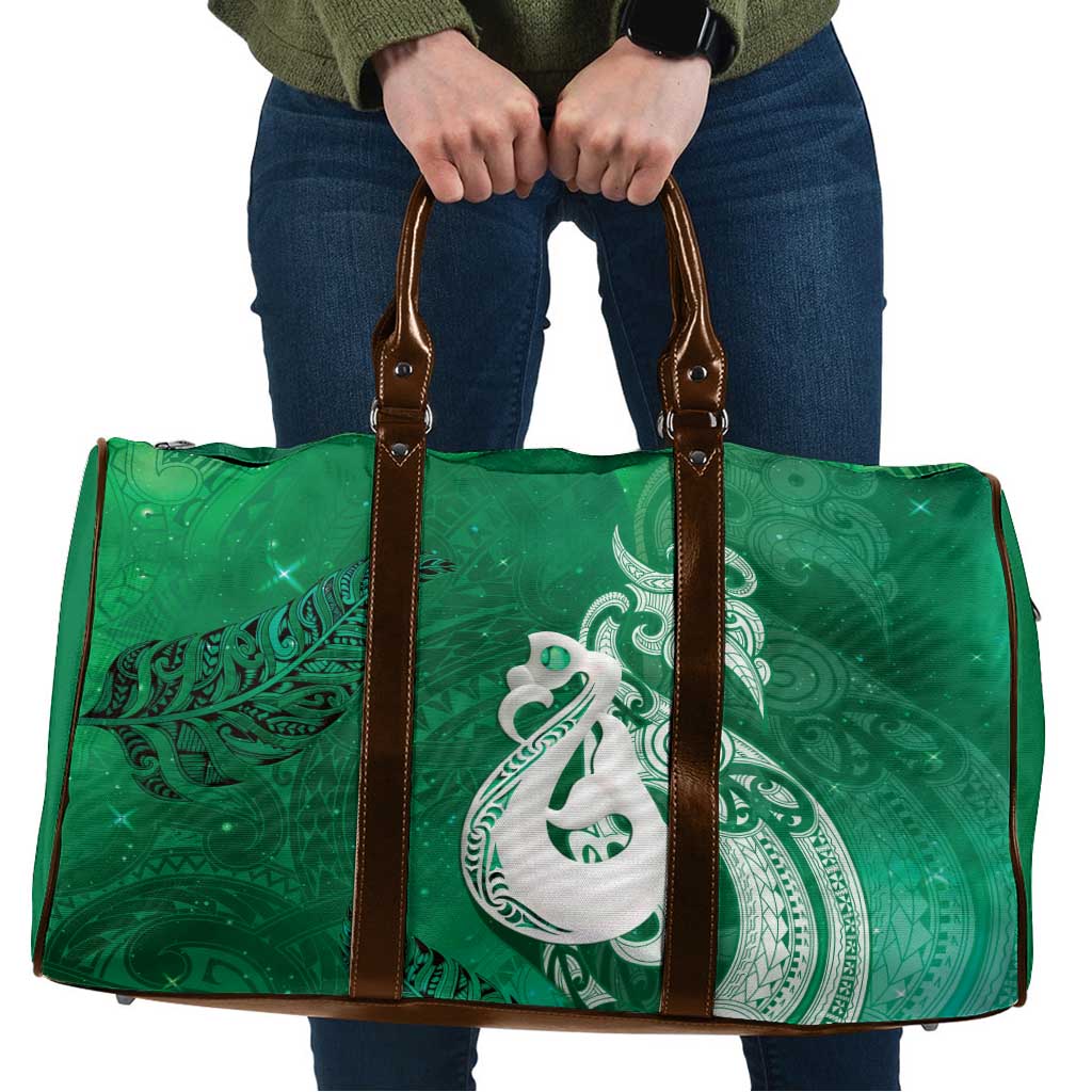 New Zealand Matariki Travel Bag Maori Manaia Galaxy Silver Fern Green Color