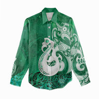 New Zealand Matariki Women Casual Shirt Maori Manaia Galaxy Silver Fern Green Color