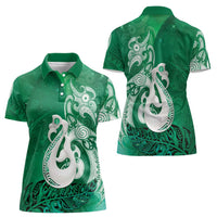 New Zealand Matariki Women Polo Shirt Maori Manaia Galaxy Silver Fern Green Color
