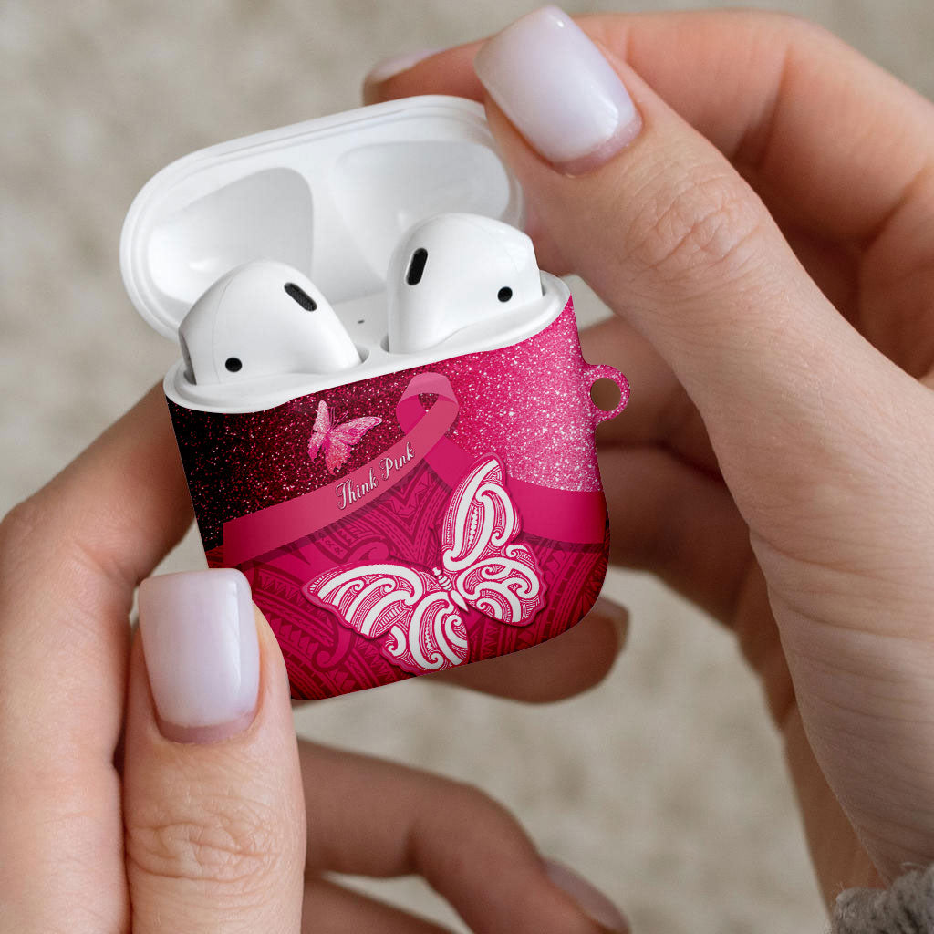 New Zealand Breast Cancer Awareness AirPods Case Pink Ribbon Butterfly Maori Pattern LT22 - Polynesian Pride