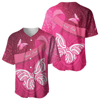 New Zealand Breast Cancer Awareness Baseball Jersey Pink Ribbon Butterfly Maori Pattern LT22 - Polynesian Pride