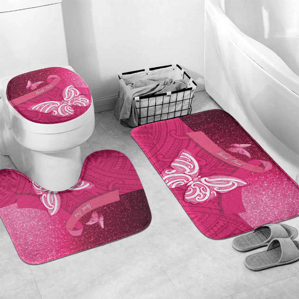 New Zealand Breast Cancer Awareness Bathroom Set Pink Ribbon Butterfly Maori Pattern LT22 Mat Set Only (3 pcs) One Size Pink - Polynesian Pride