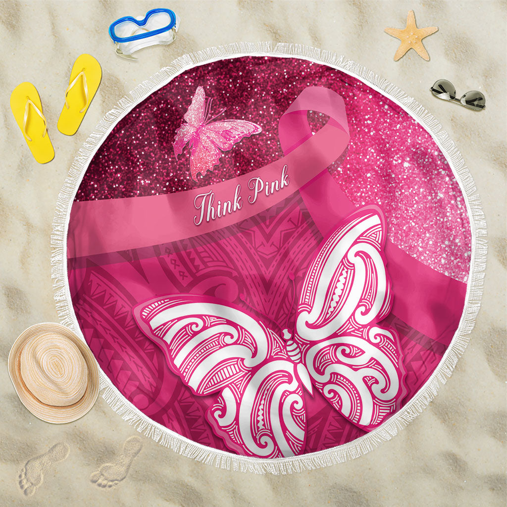 New Zealand Breast Cancer Awareness Beach Blanket Pink Ribbon Butterfly Maori Pattern LT22 One Size 150cm Pink - Polynesian Pride