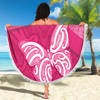 New Zealand Breast Cancer Awareness Beach Blanket Pink Ribbon Butterfly Maori Pattern LT22 - Polynesian Pride