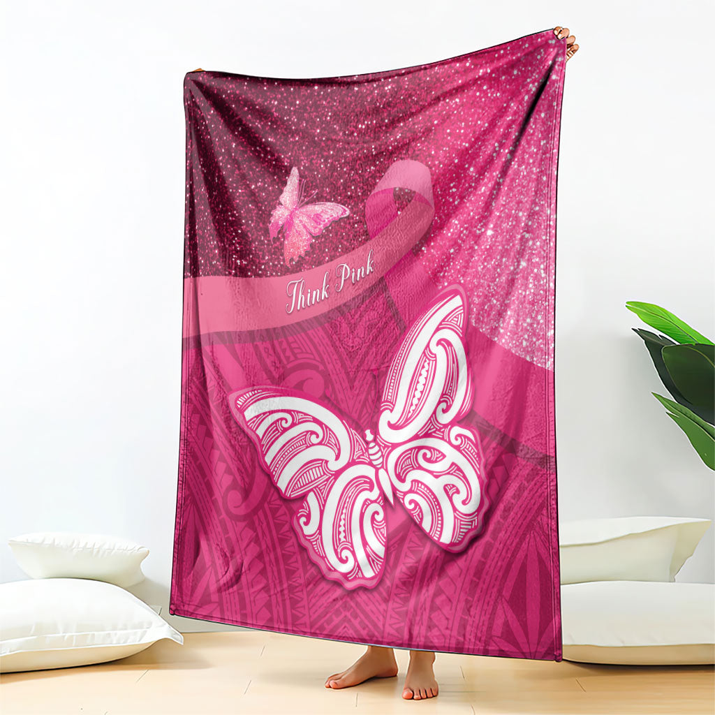 New Zealand Breast Cancer Awareness Blanket Pink Ribbon Butterfly Maori Pattern LT22 - Polynesian Pride