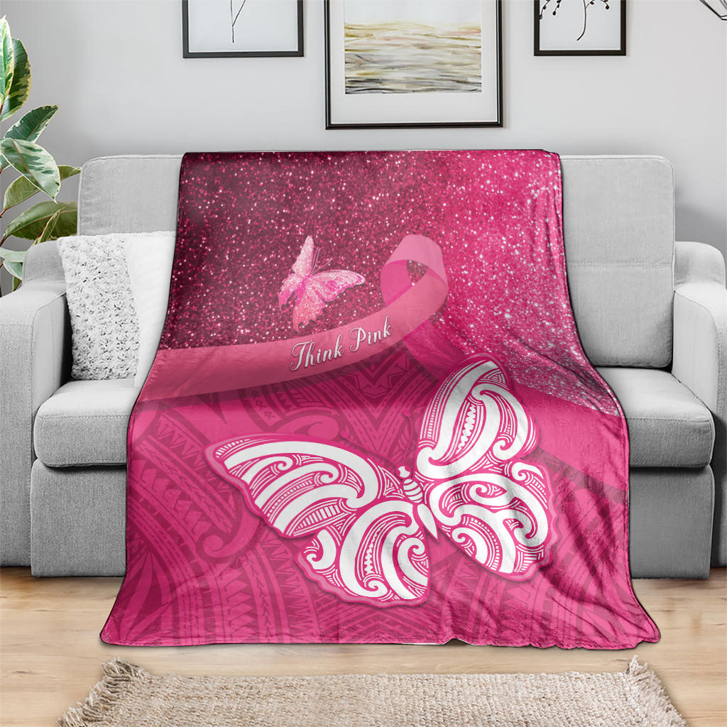 New Zealand Breast Cancer Awareness Blanket Pink Ribbon Butterfly Maori Pattern LT22 - Polynesian Pride