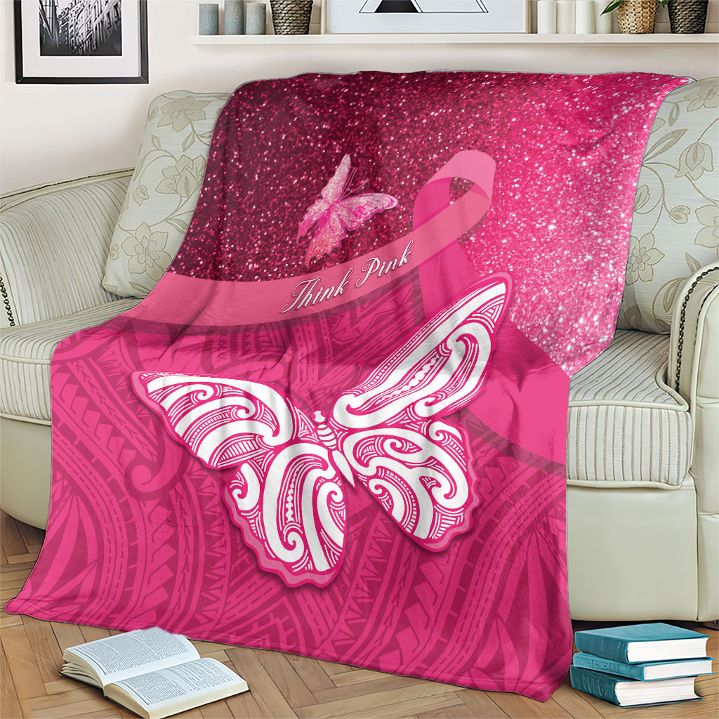 New Zealand Breast Cancer Awareness Blanket Pink Ribbon Butterfly Maori Pattern LT22 - Polynesian Pride