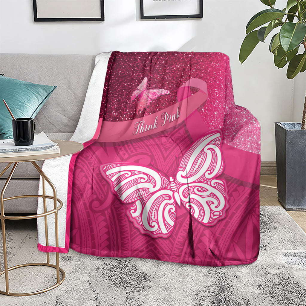 New Zealand Breast Cancer Awareness Blanket Pink Ribbon Butterfly Maori Pattern LT22 - Polynesian Pride