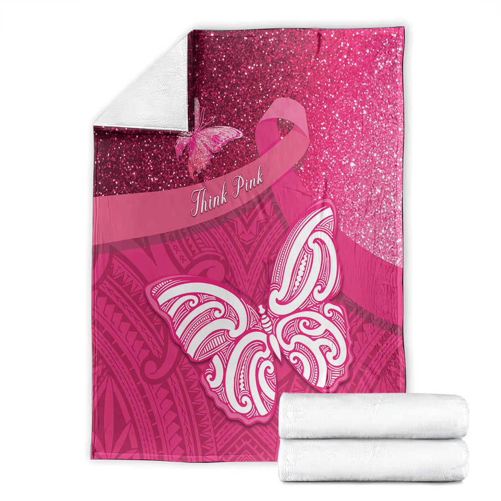 New Zealand Breast Cancer Awareness Blanket Pink Ribbon Butterfly Maori Pattern LT22 - Polynesian Pride
