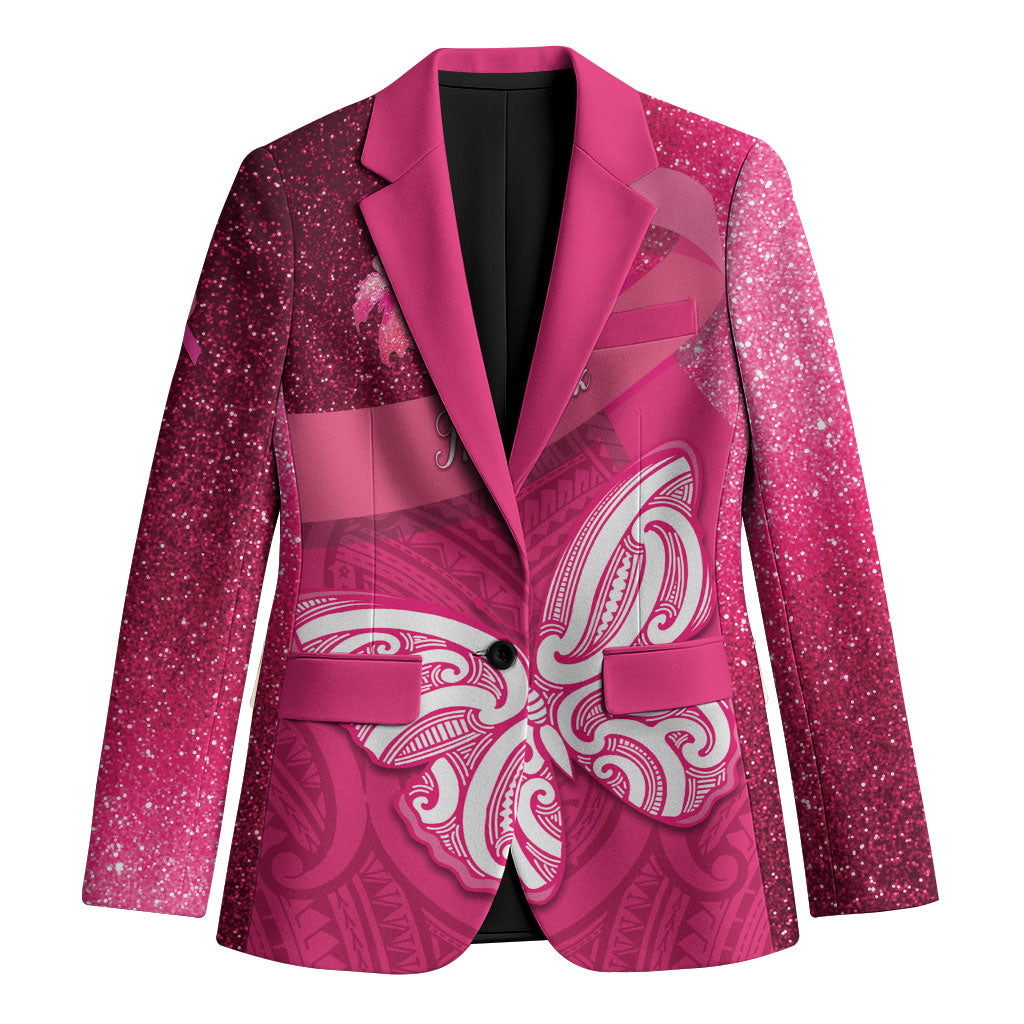 New Zealand Breast Cancer Awareness Blazer Pink Ribbon Butterfly Maori Pattern LT22 Unisex Pink - Polynesian Pride