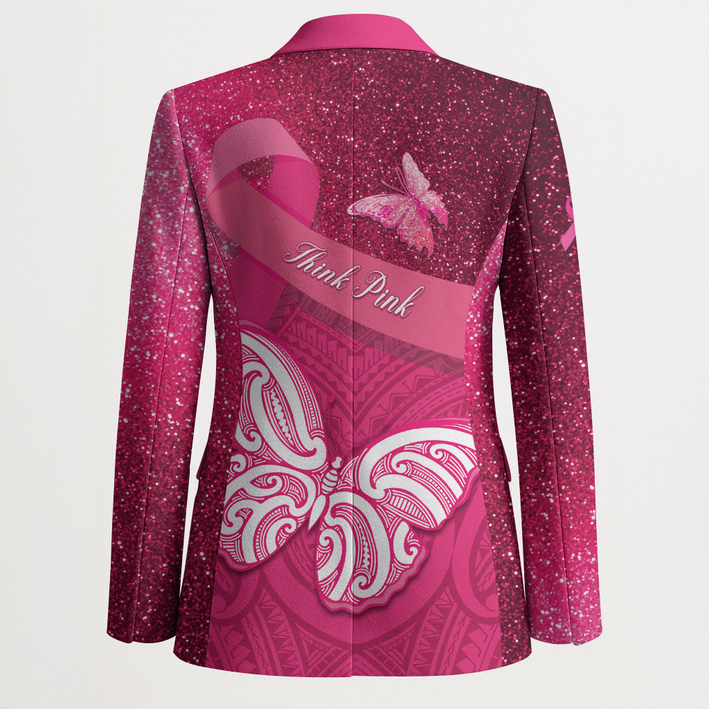 New Zealand Breast Cancer Awareness Blazer Pink Ribbon Butterfly Maori Pattern LT22 - Polynesian Pride