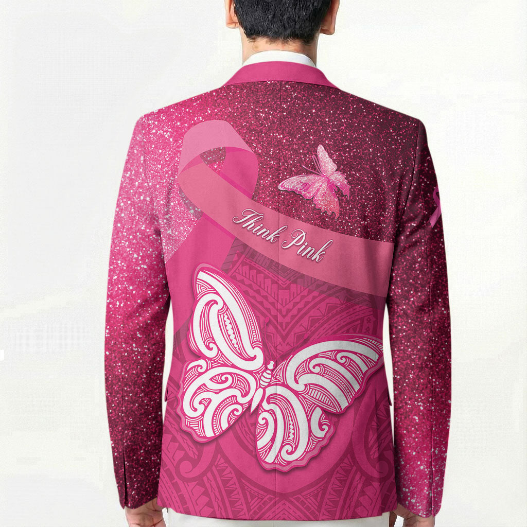 New Zealand Breast Cancer Awareness Blazer Pink Ribbon Butterfly Maori Pattern LT22 - Polynesian Pride