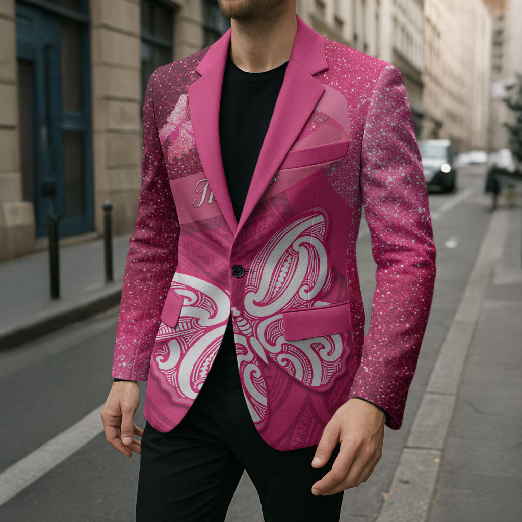 New Zealand Breast Cancer Awareness Blazer Pink Ribbon Butterfly Maori Pattern LT22 - Polynesian Pride