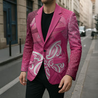 New Zealand Breast Cancer Awareness Blazer Pink Ribbon Butterfly Maori Pattern LT22 - Polynesian Pride