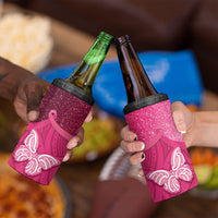 New Zealand Breast Cancer Awareness 4 in 1 Can Cooler Tumbler Pink Ribbon Butterfly Maori Pattern