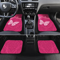 New Zealand Breast Cancer Awareness Car Mats Pink Ribbon Butterfly Maori Pattern LT22 Set 4pcs Pink - Polynesian Pride