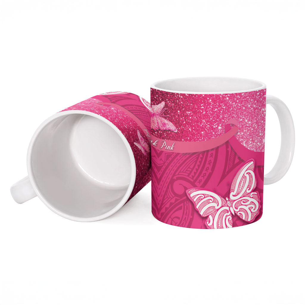 New Zealand Breast Cancer Awareness Ceramic Mug Pink Ribbon Butterfly Maori Pattern LT22 - Polynesian Pride
