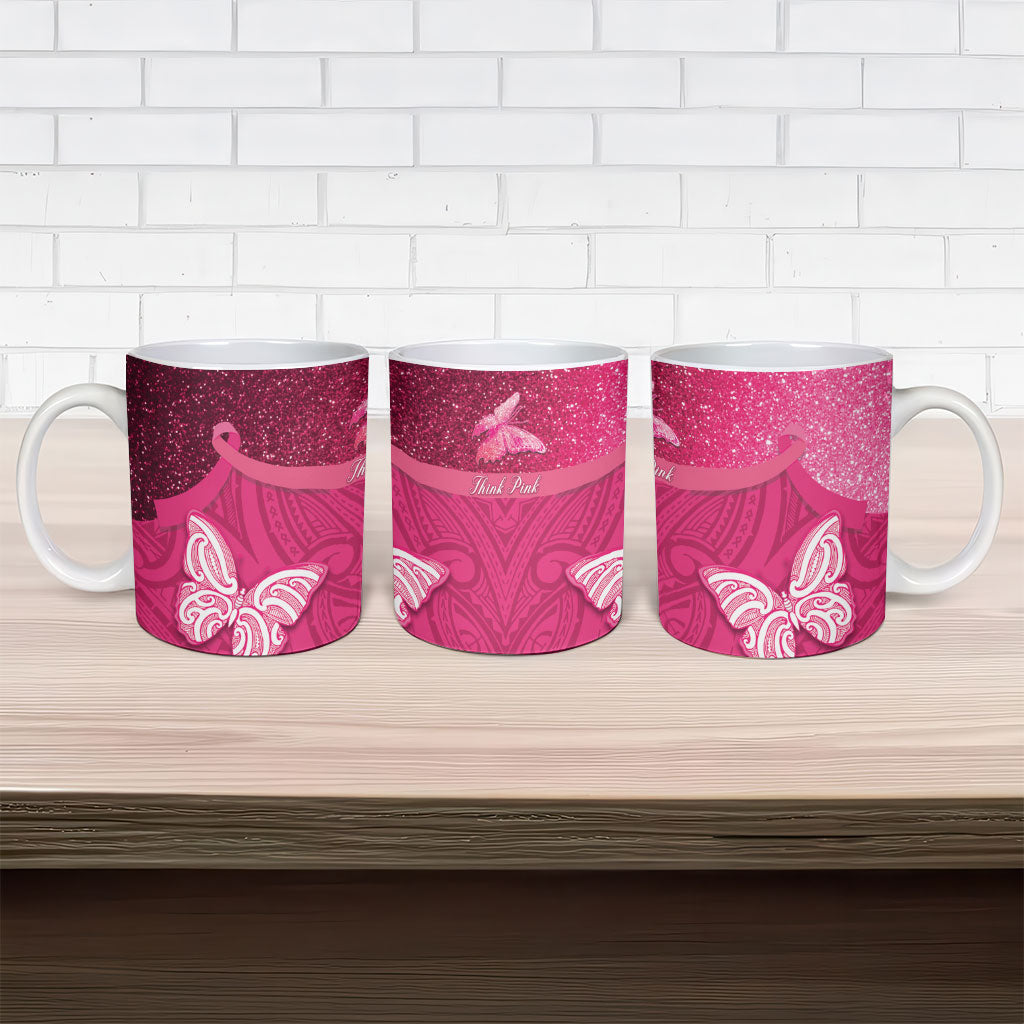 New Zealand Breast Cancer Awareness Ceramic Mug Pink Ribbon Butterfly Maori Pattern LT22 - Polynesian Pride