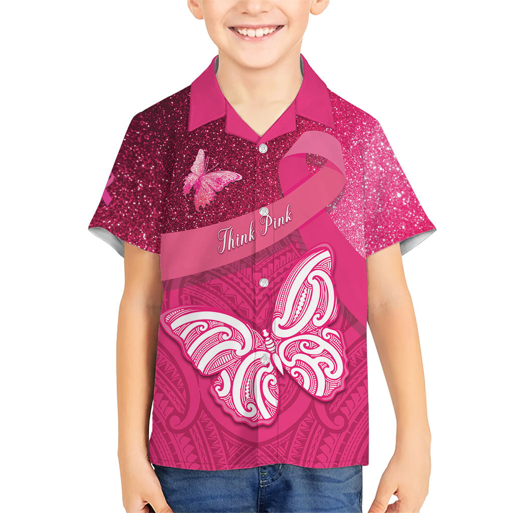 New Zealand Breast Cancer Awareness Family Matching Mermaid Dress and Hawaiian Shirt Pink Ribbon Butterfly Maori Pattern