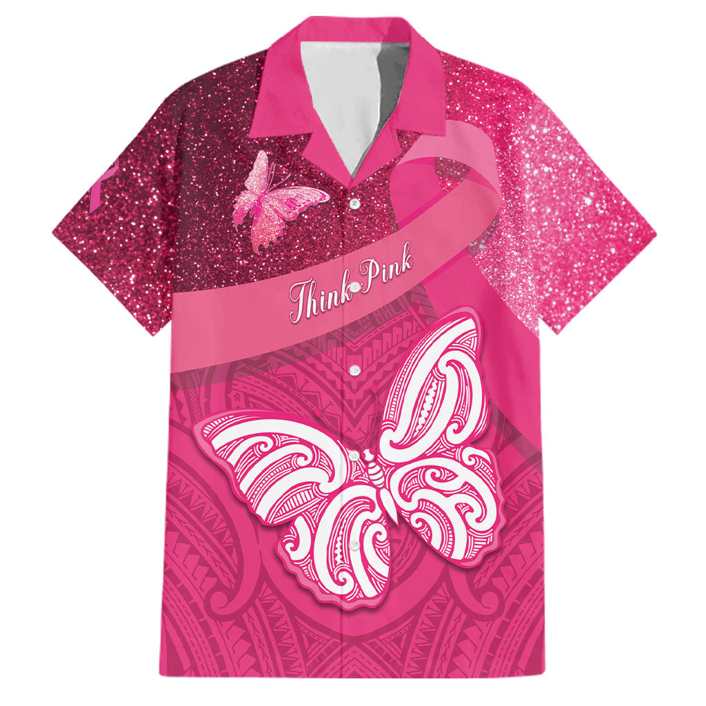 New Zealand Breast Cancer Awareness Family Matching Off Shoulder Maxi Dress and Hawaiian Shirt Pink Ribbon Butterfly Maori Pattern
