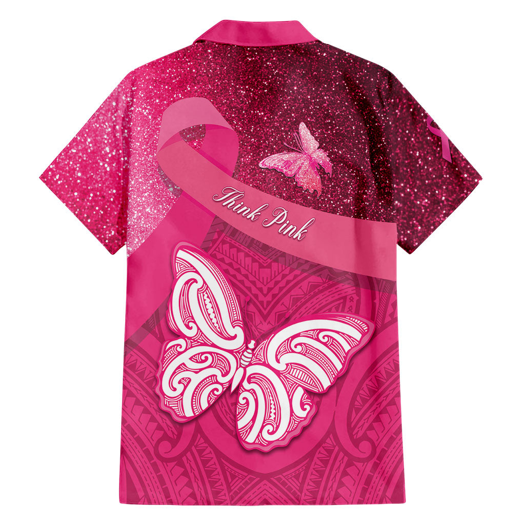 New Zealand Breast Cancer Awareness Family Matching Off Shoulder Maxi Dress and Hawaiian Shirt Pink Ribbon Butterfly Maori Pattern
