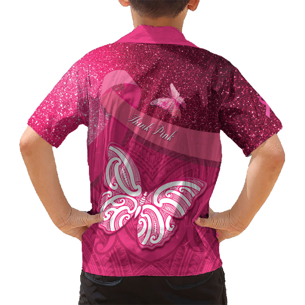 New Zealand Breast Cancer Awareness Family Matching Tank Maxi Dress and Hawaiian Shirt Pink Ribbon Butterfly Maori Pattern