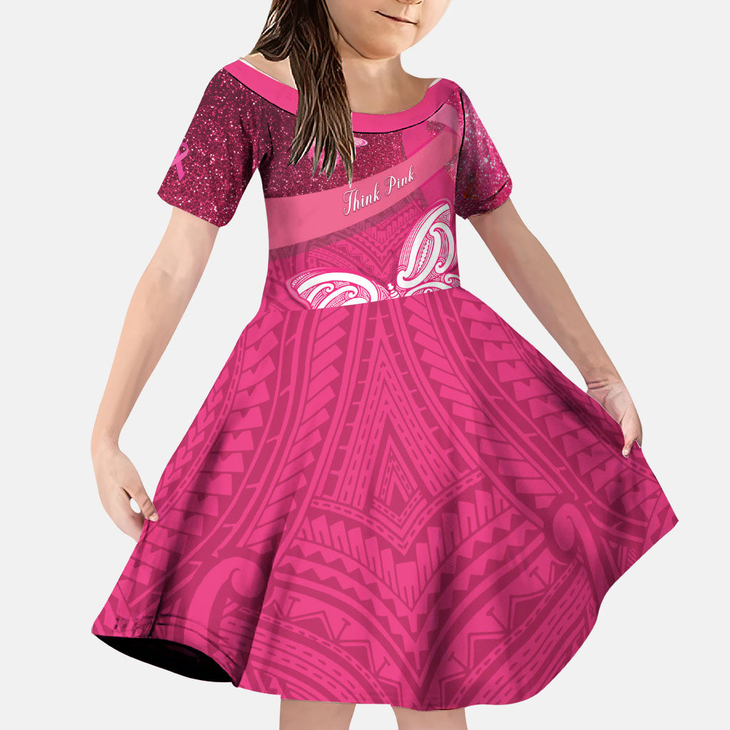 New Zealand Breast Cancer Awareness Family Matching Tank Maxi Dress and Hawaiian Shirt Pink Ribbon Butterfly Maori Pattern