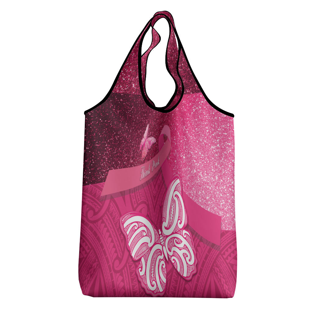 New Zealand Breast Cancer Awareness Grocery Bag Pink Ribbon Butterfly Maori Pattern LT22 - Polynesian Pride