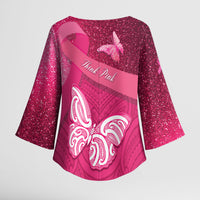 New Zealand Breast Cancer Awareness Kimono Sleeve Blouse Pink Ribbon Butterfly Maori Pattern LT22 - Polynesian Pride