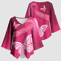 New Zealand Breast Cancer Awareness Kimono Sleeve Blouse Pink Ribbon Butterfly Maori Pattern LT22 - Polynesian Pride