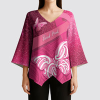 New Zealand Breast Cancer Awareness Kimono Sleeve Blouse Pink Ribbon Butterfly Maori Pattern LT22 - Polynesian Pride