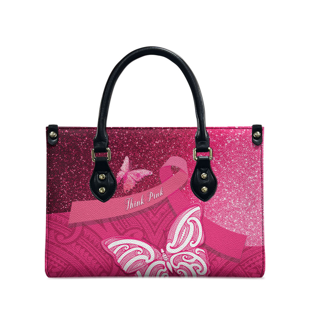 New Zealand Breast Cancer Awareness Leather Bag Pink Ribbon Butterfly Maori Pattern LT22 - Polynesian Pride