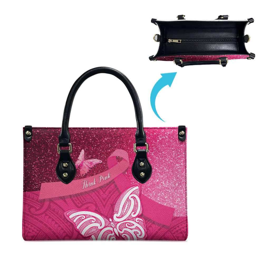 New Zealand Breast Cancer Awareness Leather Bag Pink Ribbon Butterfly Maori Pattern LT22 - Polynesian Pride