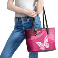 New Zealand Breast Cancer Awareness Leather Tote Bag Pink Ribbon Butterfly Maori Pattern LT22 - Polynesian Pride