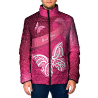 New Zealand Breast Cancer Awareness Padded Jacket Pink Ribbon Butterfly Maori Pattern LT22 Men Pink - Polynesian Pride