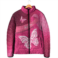 New Zealand Breast Cancer Awareness Padded Jacket Pink Ribbon Butterfly Maori Pattern LT22 - Polynesian Pride
