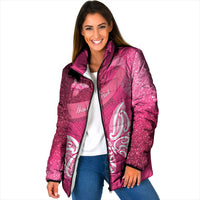 New Zealand Breast Cancer Awareness Padded Jacket Pink Ribbon Butterfly Maori Pattern LT22 Women Pink - Polynesian Pride