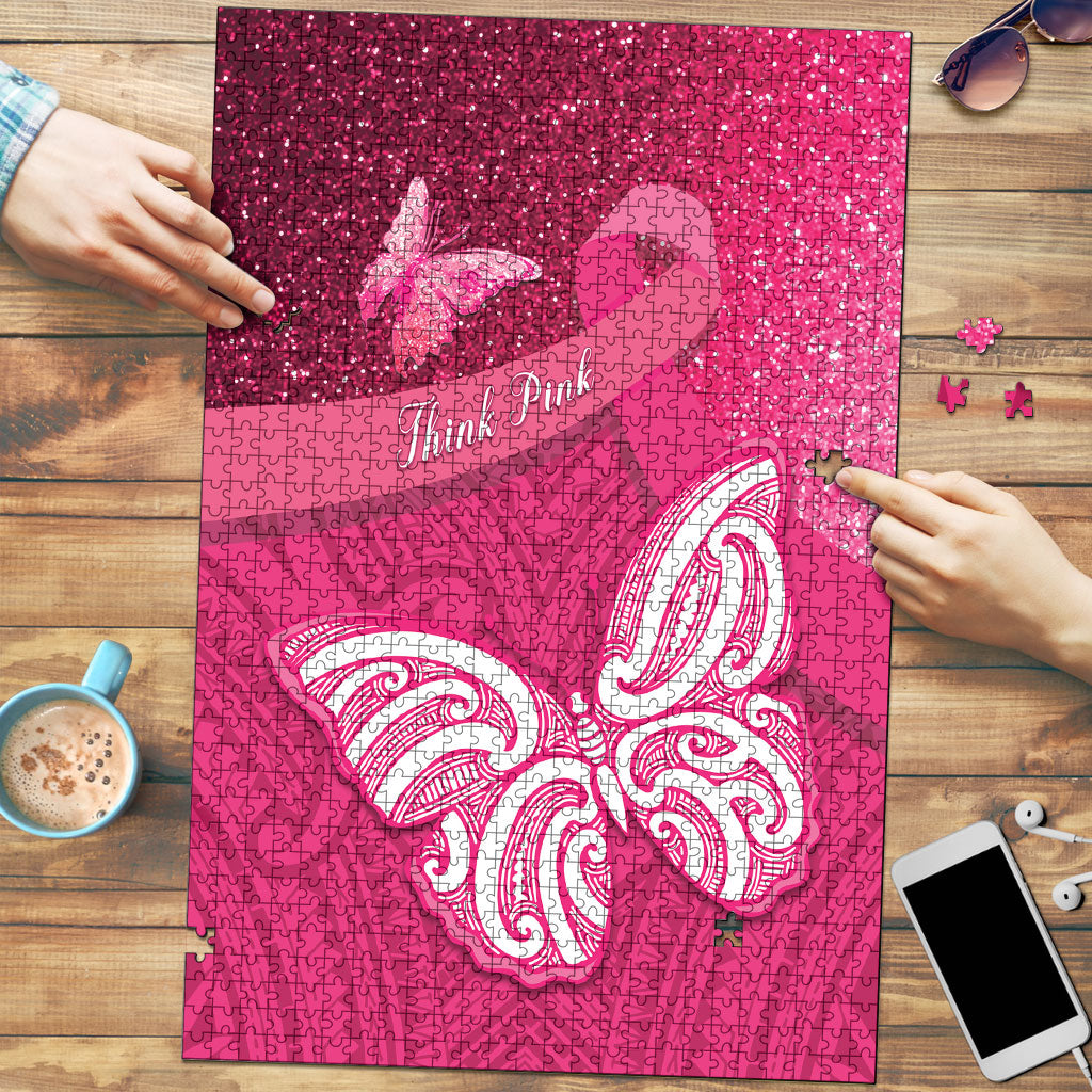 New Zealand Breast Cancer Awareness Puzzle Pink Ribbon Butterfly Maori Pattern LT22 Pink - Polynesian Pride