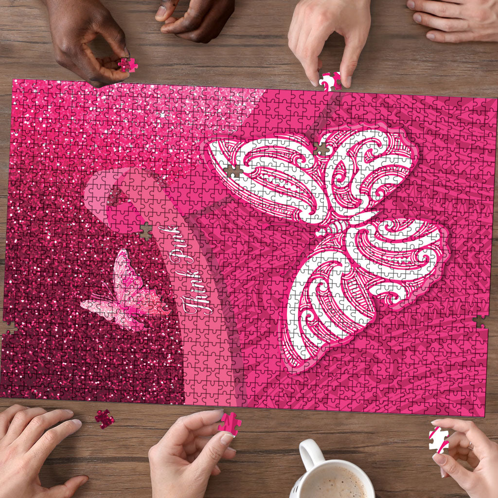 New Zealand Breast Cancer Awareness Puzzle Pink Ribbon Butterfly Maori Pattern LT22 - Polynesian Pride