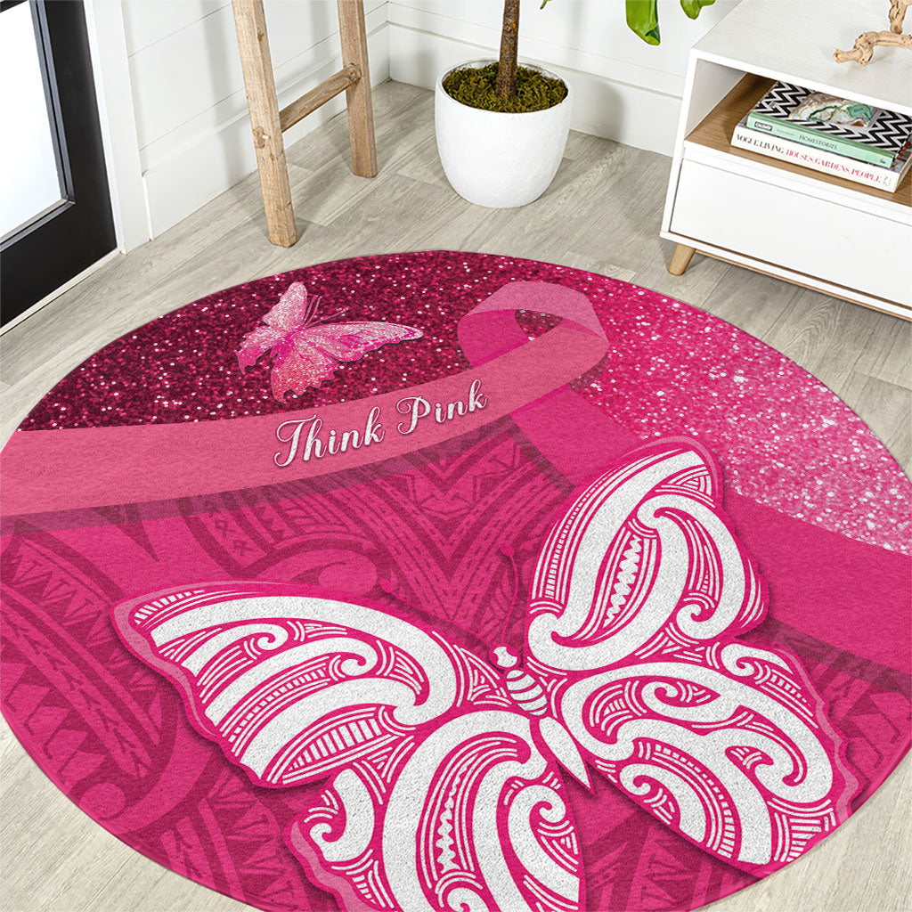 New Zealand Breast Cancer Awareness Round Carpet Pink Ribbon Butterfly Maori Pattern LT22 Pink - Polynesian Pride