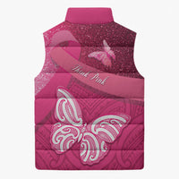 New Zealand Breast Cancer Awareness Sleeveless Puffer Jacket Pink Ribbon Butterfly Maori Pattern LT22 - Polynesian Pride
