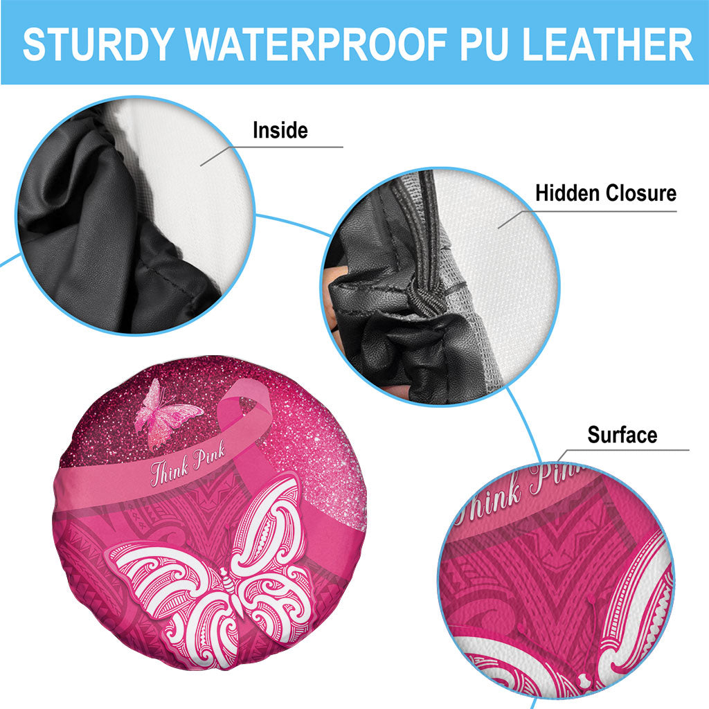 New Zealand Breast Cancer Awareness Spare Tire Cover Pink Ribbon Butterfly Maori Pattern