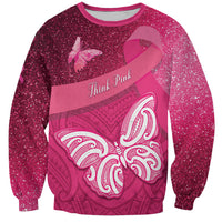 New Zealand Breast Cancer Awareness Sweatshirt Pink Ribbon Butterfly Maori Pattern LT22 Unisex Pink - Polynesian Pride