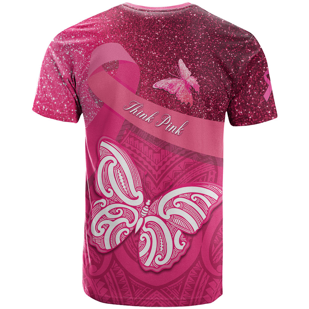 New Zealand Breast Cancer Awareness T Shirt Pink Ribbon Butterfly Maori Pattern LT22 - Polynesian Pride