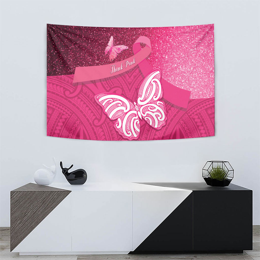 New Zealand Breast Cancer Awareness Tapestry Pink Ribbon Butterfly Maori Pattern LT22 - Polynesian Pride